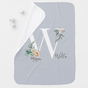 Monogram Letter W Floral Nursery Baby Girl Custom Blanket