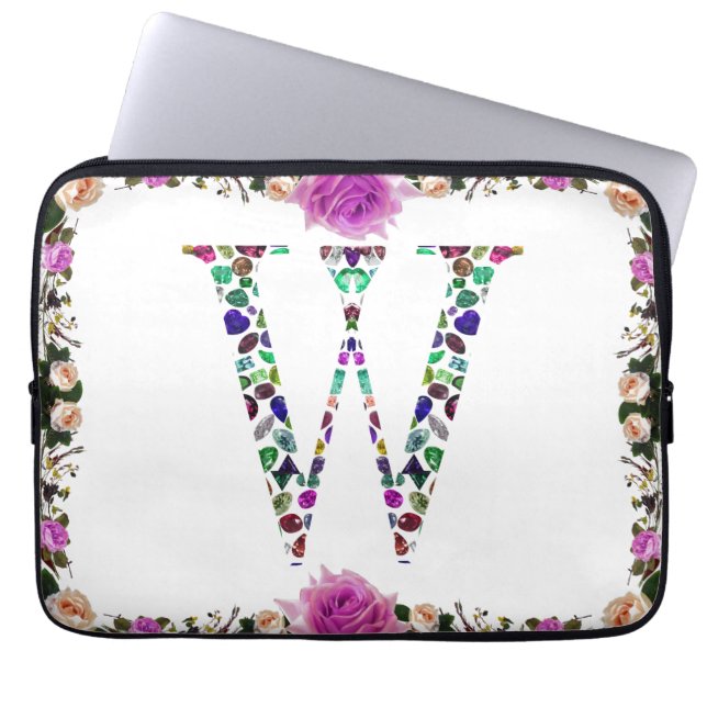 Monogram Letter W – Gemstone Initial Design Laptop Sleeve (Front)
