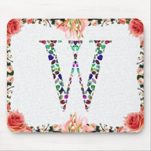 Monogram Letter W – Gemstone Initial Design Mouse Pad
