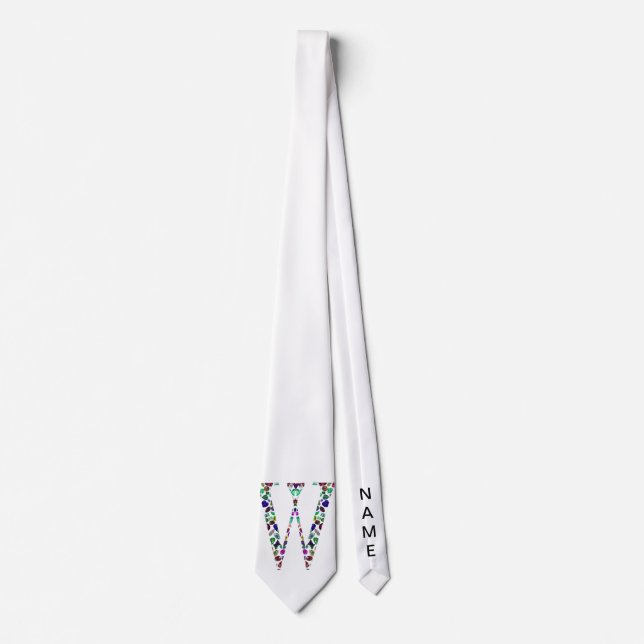 Monogram Letter W – Gemstone Initial Design Neck Tie (Front)
