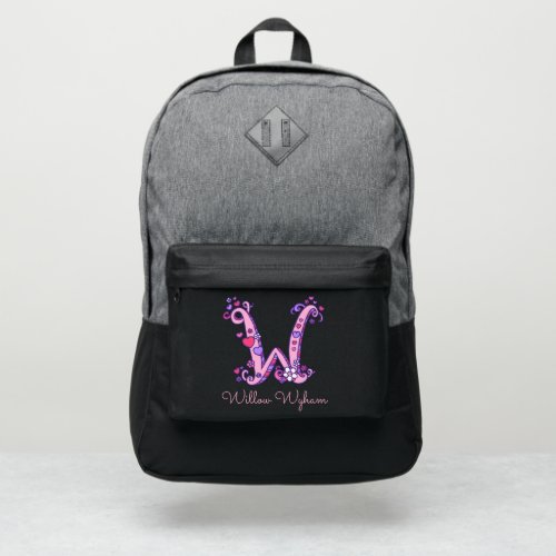 Monogram letter W hearts flower custom name Port Authority Backpack