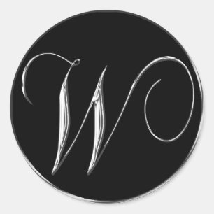 Monogram Letter W Sliver On Black Wedding Seal