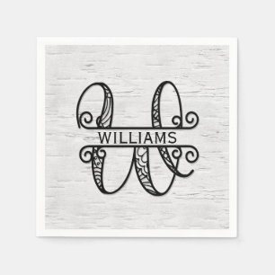 Monogram Letter W with Family Name Napkins