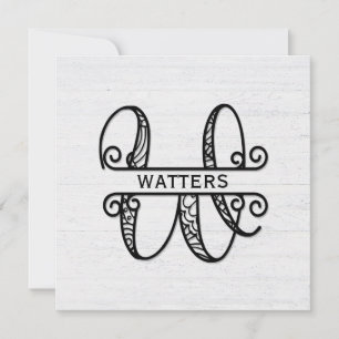 Monogram Letter W with Family Name Note Card