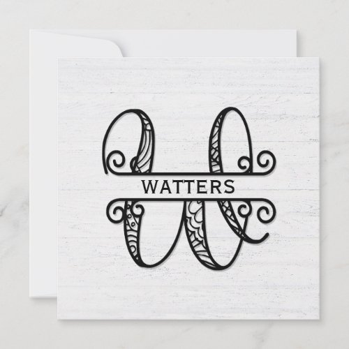 Monogram Letter W with Family Name  Note Card