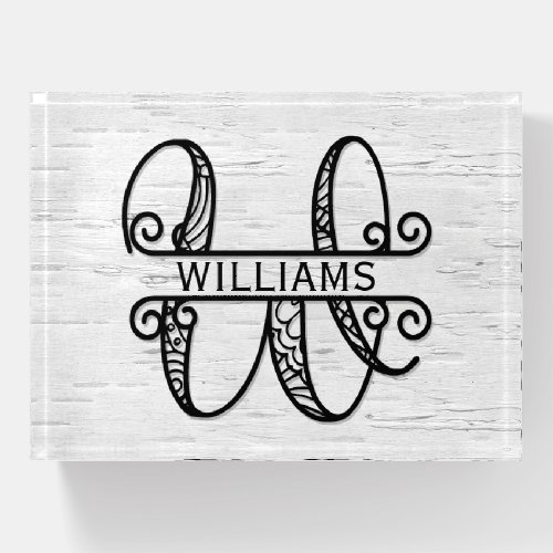 Monogram Letter W with Family Name Paperweight