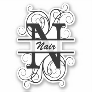 Monogram letter with swirls ; space for your name sticker