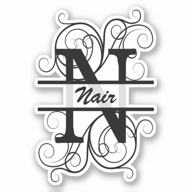 Monogram letter with swirls ; space for your name sticker (Front)