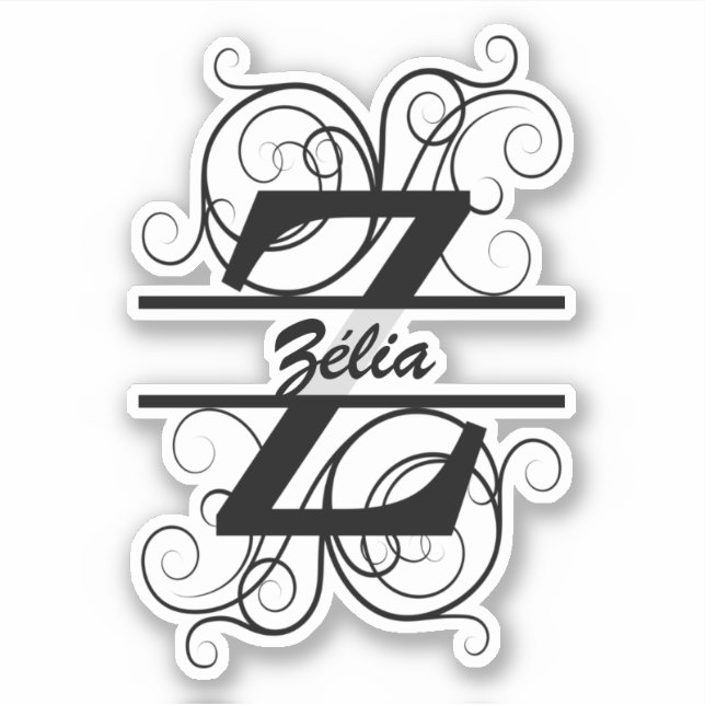 Monogram letter with swirls ; space for your name sticker (Front)