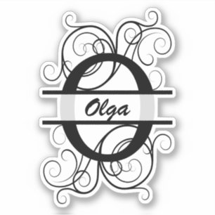 Monogram letter with swirls ; space for your name sticker