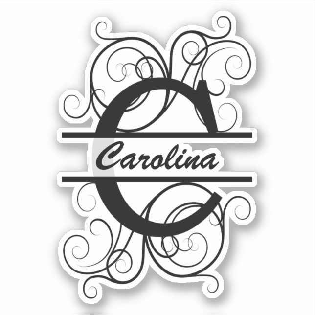 Monogram letter with swirls ; space for your name sticker (Front)