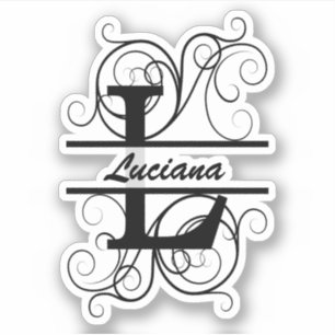 Monogram letter with swirls ; space for your name sticker