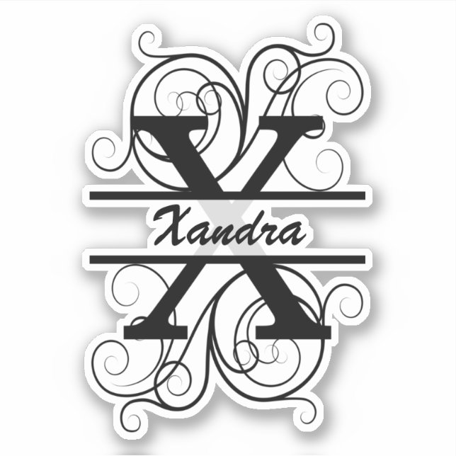 Monogram letter with swirls ; space for your name sticker (Front)