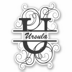 Monogram letter with swirls ; space for your name sticker