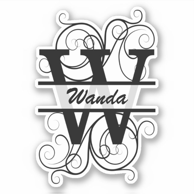 Monogram letter with swirls ; space for your name sticker (Front)