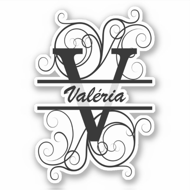 Monogram letter with swirls ; space for your name sticker (Front)