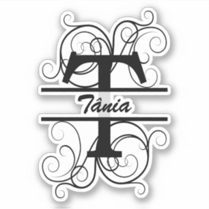 Monogram letter with swirls ; space for your name sticker
