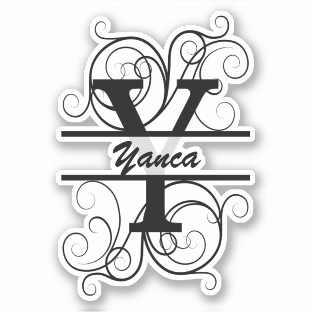 Monogram letter with swirls ; space for your name sticker (Front)