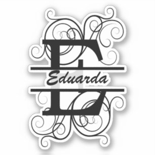 Monogram letter with swirls ; space for your name sticker