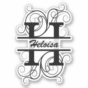 Monogram letter with swirls ; space for your name sticker