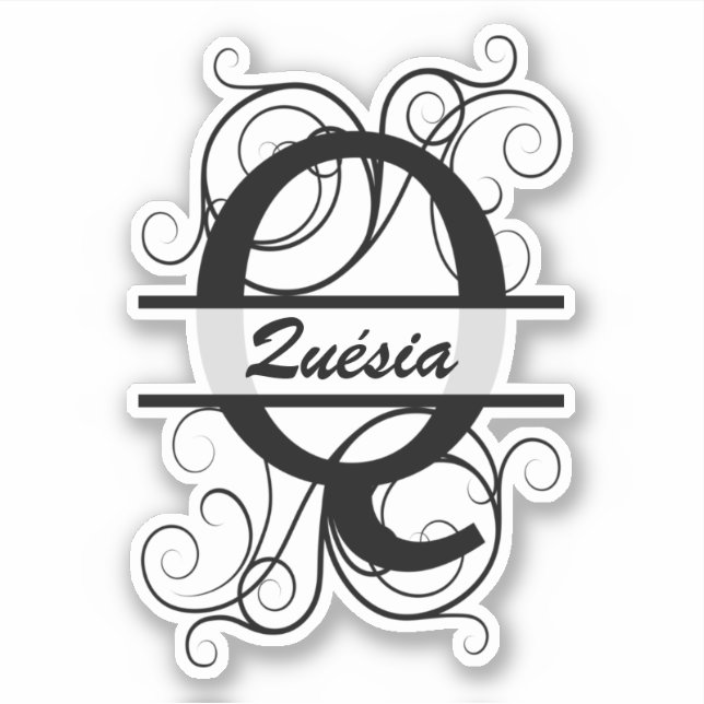 Monogram letter with swirls ; space for your name sticker (Front)