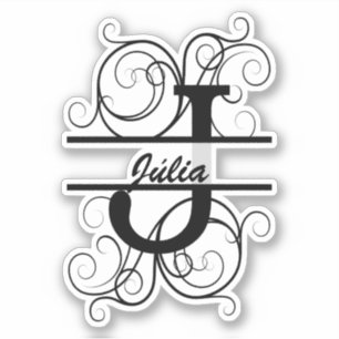 Monogram letter with swirls ; space for your name sticker