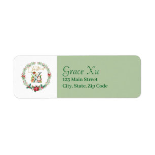 Monogram Letter X :Christmas Wreath w/ Santa Claus Label
