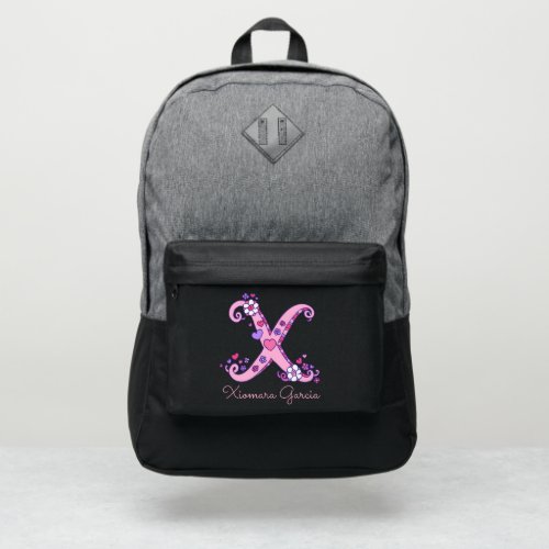Monogram letter X hearts flower custom name Port Authority Backpack