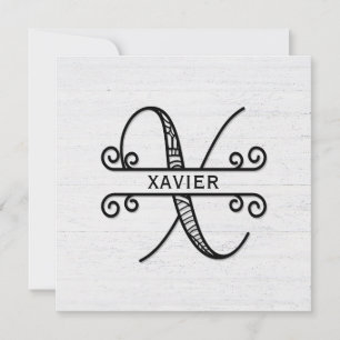Monogram Letter X with Family Name Note Card