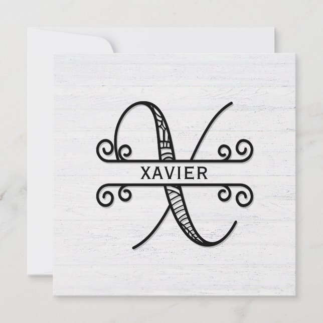 Monogram Letter X with Family Name Note Card (Front)