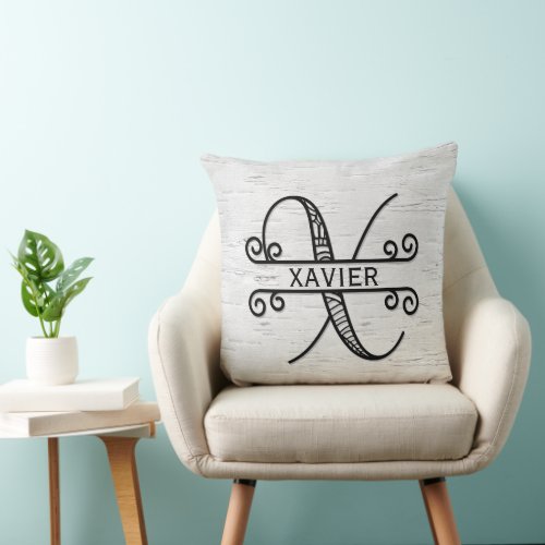 Monogram Letter X with Family Name  Throw Pillow