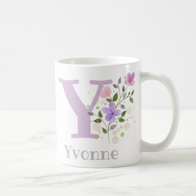 Monogram Letter Y & Christian Name Coffee Mug (Right)