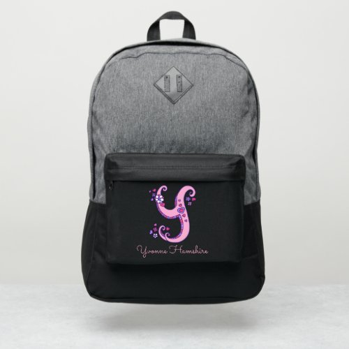 Monogram letter Y hearts flower custom name Port Authority Backpack