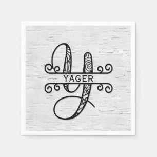 Monogram Letter Y with Family Name Napkins