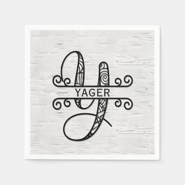 Monogram Letter Y with Family Name    Napkins (Front)