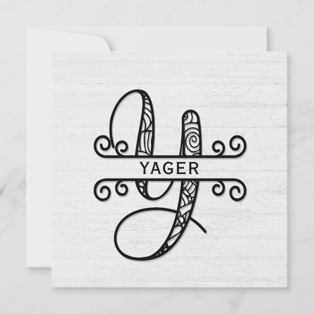 Monogram Letter Y with Family Name Note Card (Front)