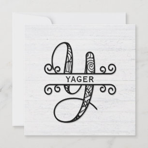 Monogram Letter Y with Family Name Note Card