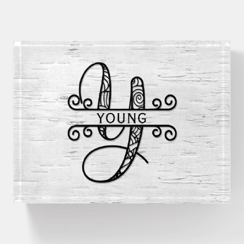 Monogram Letter Y with Family Name    Paperweight