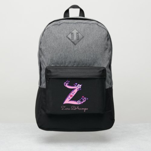 Monogram letter Z hearts flower custom name Port Authority Backpack