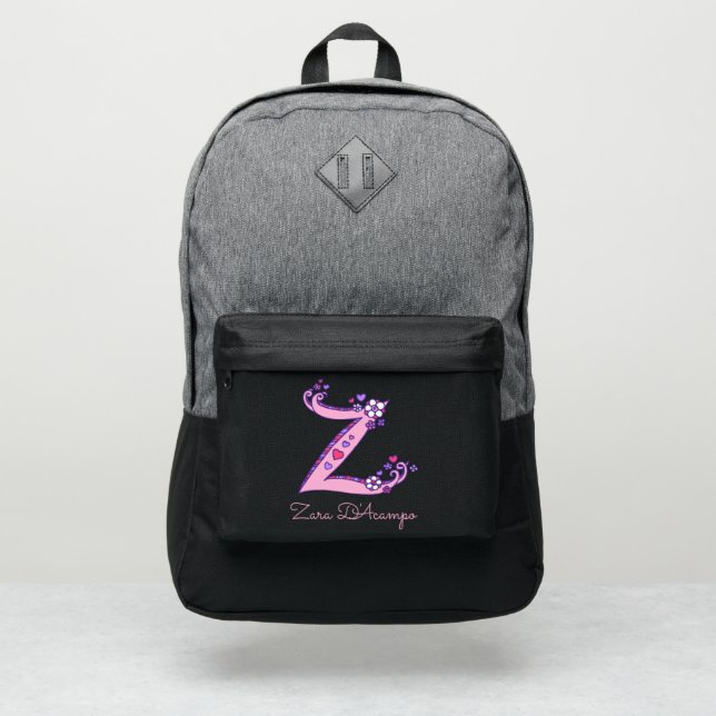 Monogram letter Z hearts flower custom name Port Authority® Backpack (Front)