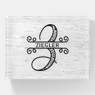Monogram Letter Z with Family Name Paperweight