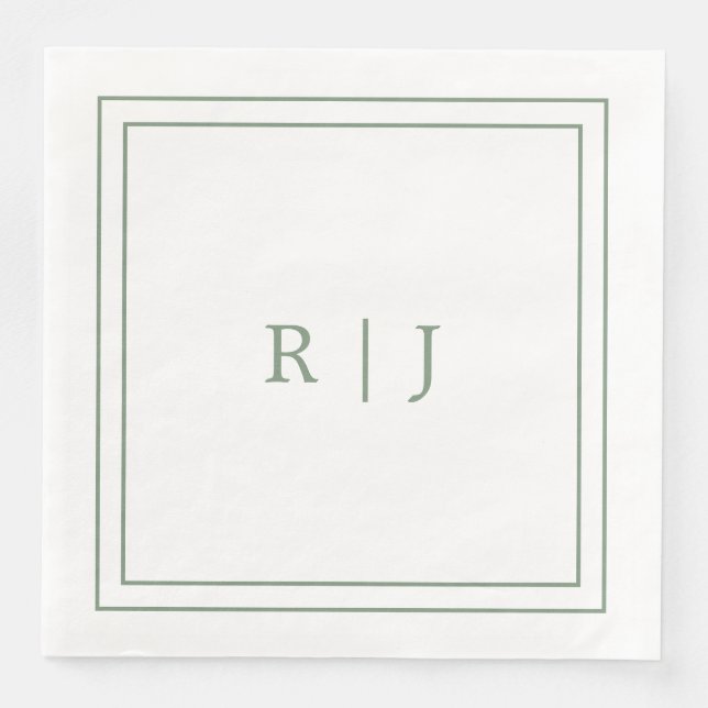 Monogram Letters Initial Sage Green Simple Wedding Paper Dinner Napkins (Front)