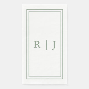 Monogram Letters Initial Sage Green Simple Wedding Paper Guest Towels