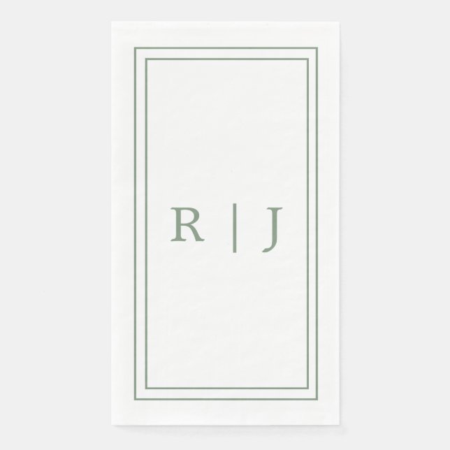 Monogram Letters Initial Sage Green Simple Wedding Paper Guest Towels (Front)