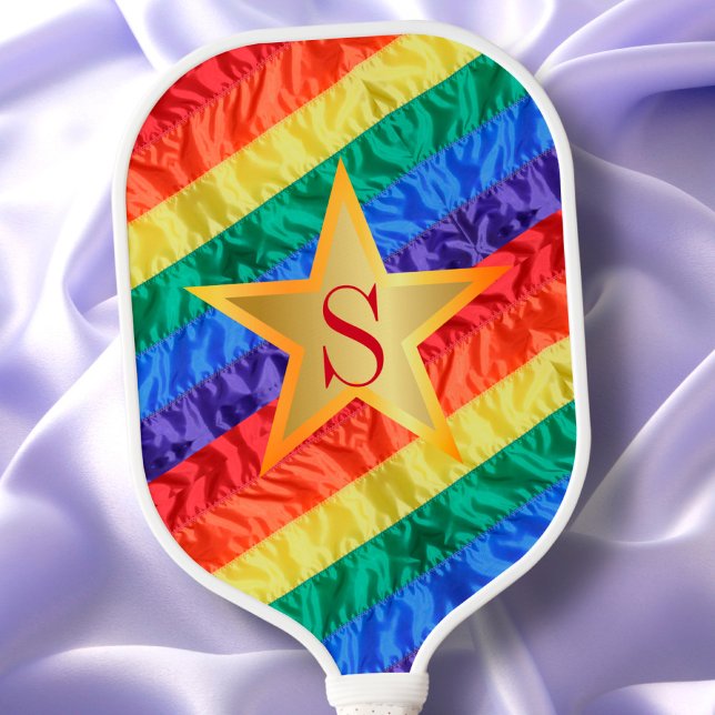 Monogram LGBTQ Rainbow Flag Gay Pride Flag Star Pickleball Paddle (Creator Uploaded)