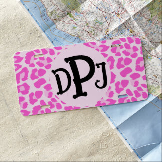 Monogram License Plate - Pink Cheetah