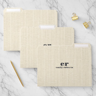 Monogram Light Beige Burlap Gray Typography File Folder