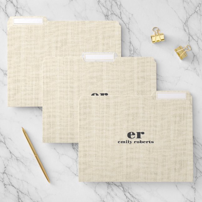 Monogram Light Beige Burlap Gray Typography File Folder (Set)