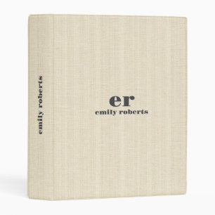 Monogram Light Beige Burlap Gray Typography Mini Binder