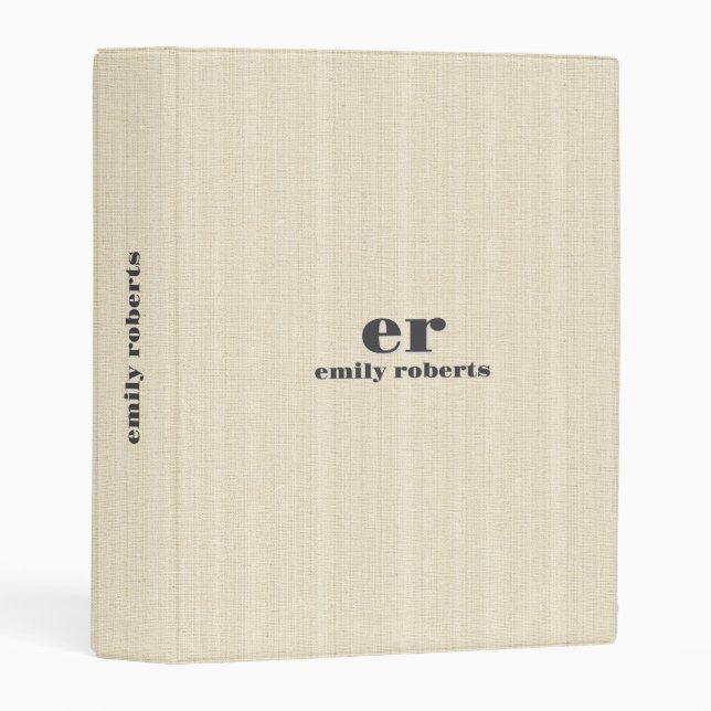 Monogram Light Beige Burlap Gray Typography Mini Binder (Front/Spine)